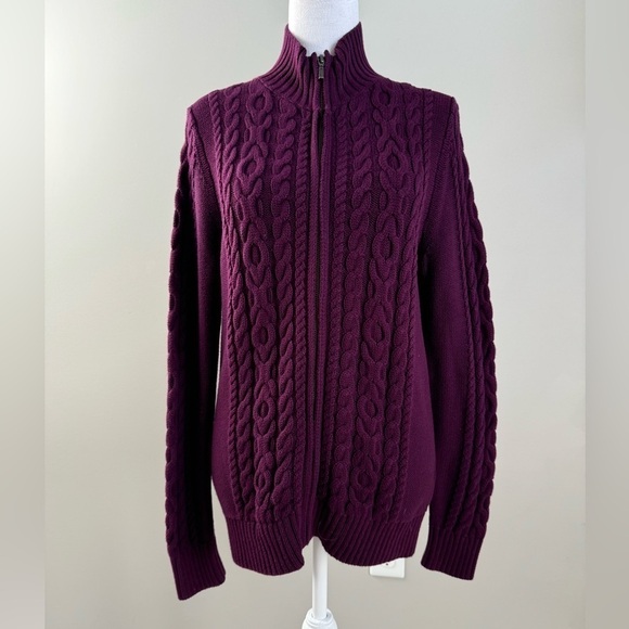 L.L.Bean Vintage Full Zip Cable Knit Turtleneck Cardigan Sweater - Picture 1 of 7